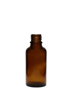 Braunglasflasche 30ml nieder, Mündung DIN18  Lieferung ohne Verschluss, bei Bedarf bitte separat bestellen.